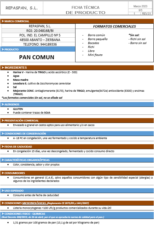 BARRA COMUN (Media cocción)*